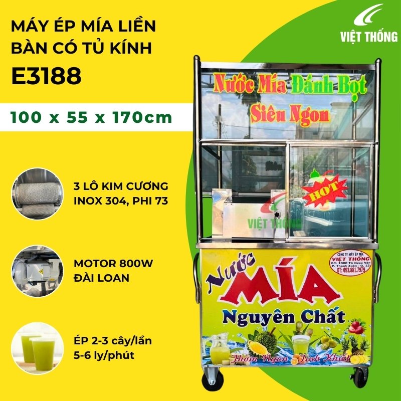 Máy ép mía liền bàn có tủ kính E3188
